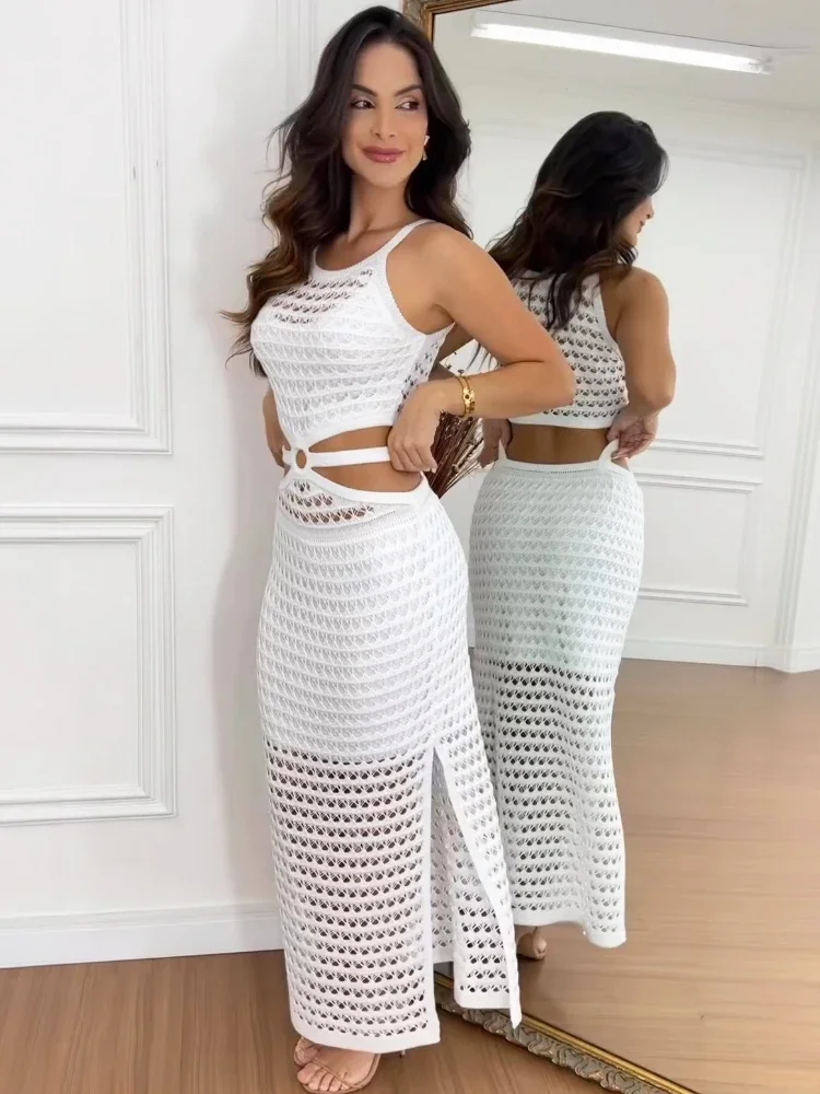 Sexy Hollow Knit Maxi Elegant Sleeveless Party Dress