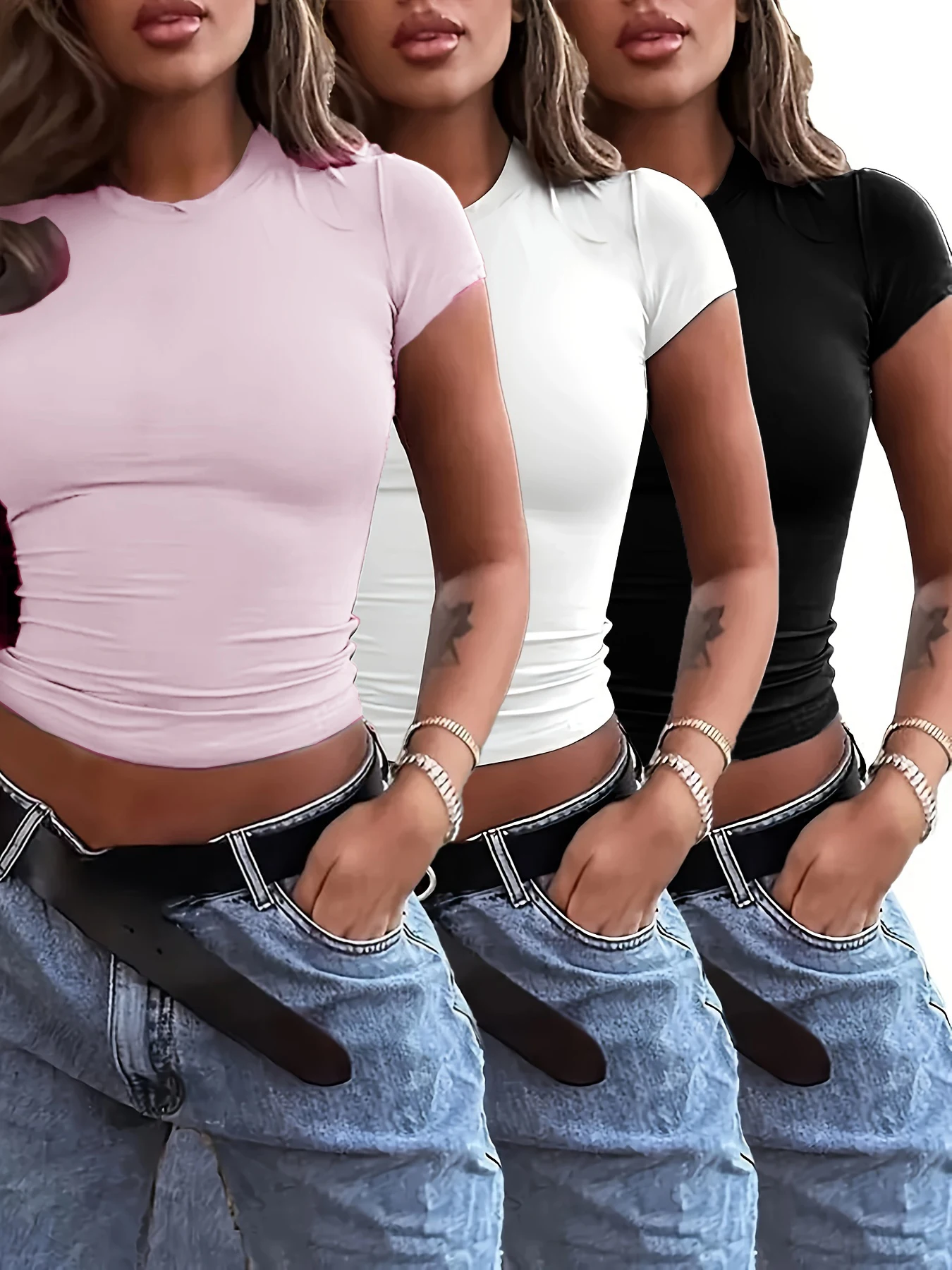 Simple and Elegant Crew Neck Casual Slim Fit Short Sleeve T-Shirts