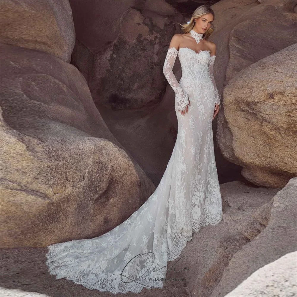 Classic Lace Sweetherat Long Sleeve Mermaid Wedding Dress Open Back Buttons Bridal Gown 2026 Vestidos De Novia Customized