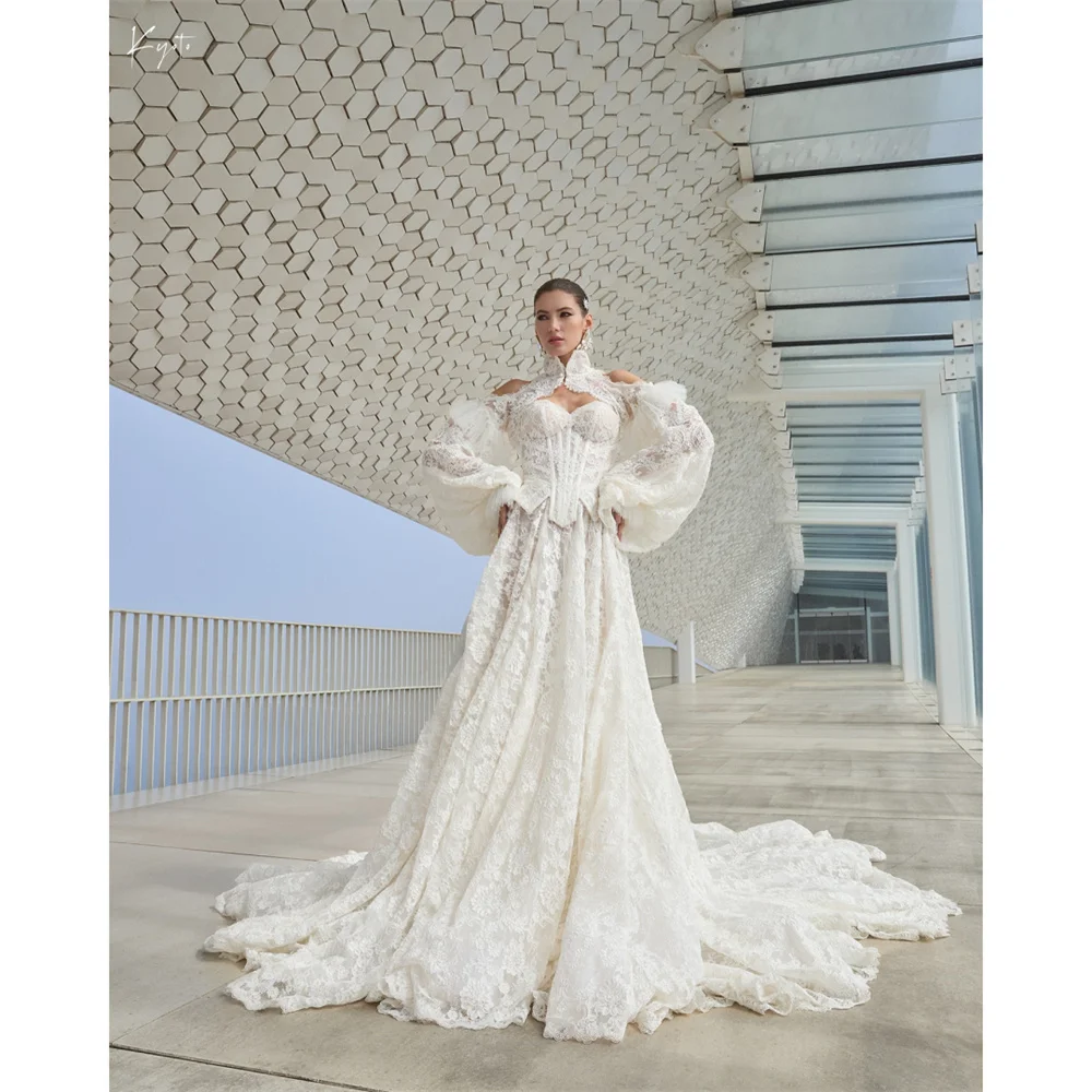 Kyoto Customized Lace Embroidery Two-piece A-line Wedding Dress Detachable Long Sleeves vestidos de novia Luxurious Formal 2025